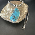 Men's Navajo Blue Spiderweb Turquoise Pendant Necklace | Sterling Silver | Authentic Native American Handmade | 16219