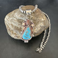 Navajo Blue Kingman Turquoise Wild Horse Pendant Necklace | Sterling Silver | Authentic Native American Handmade | 17224