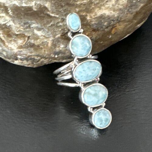 Navajo Blue Larimar Multi-Stone Ring | Authentic Native American Sterling Silver | Multi-Stone | Sz 8.5 | 16006