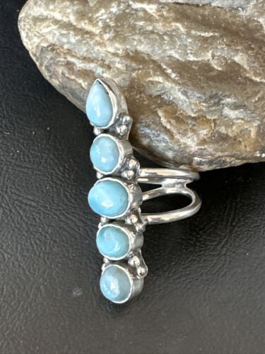 Navajo Women's Cluster Blue Larimar Ring | Authentic Native American Sterling Silver | Multi-Stone | Sz 8.5 | 15940