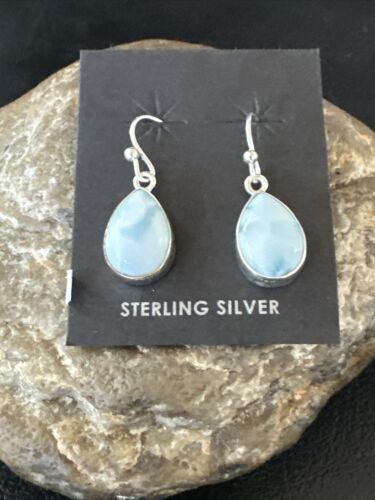 Navajo Blue Larimar Dangle Earrings | Sterling Silver | Authentic Native American Handmade | 17294