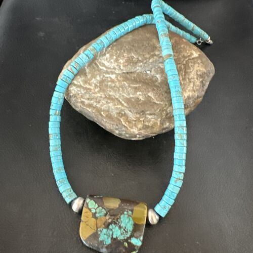 Navajo SpiderWeb Turquoise Heishi Pearls Necklace | Sterling Silver | 20" | Authentic Native American Handmade | 17258