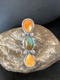 Navajo Green Turquoise Spiny Oyster Multi-Stone Ring | Authentic Native American Sterling Silver | Sz 11 | 16728