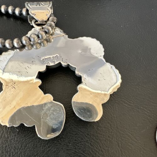 Men's Blue Turquoise Naja Pendant Necklace | Navajo Pearls | Sterling Silver | Native American Handmade | 16108