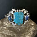 Kingman Turquoise Lapis Cuff Bracelet | Navajo Sterling Silver Tufa Cast | Authentic Native American Handmade | 16781