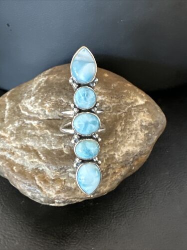 Navajo Blue Larimar Multi-Stone Ring | Authentic Native American Sterling Silver | Multi-Stone | Sz 7 | 15944