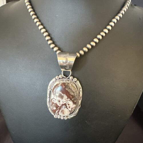 Navajo Wild Horse Turquoise Pendant Necklace | Sterling Silver | Authentic Native American Handmade | 17511