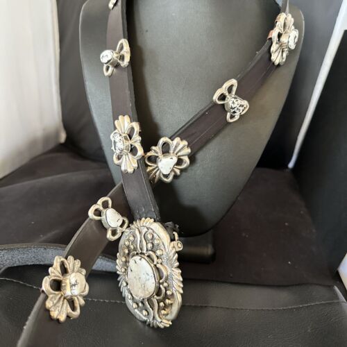 White Buffalo Turquoise Concha Belt | Navajo Sterling Silver | 50" Buckles | Authentic Native American Handmade | 15816