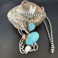 Navajo White Buffalo Kingman Turquoise Sterling Silver Pendant Necklace | 21" | Handmade 15949