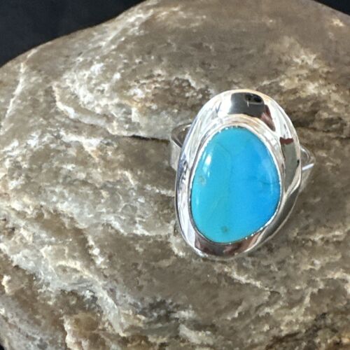 Navajo Blue Kingman Turquoise Ring | Sterling Silver | Sz 8 | Authentic Native American Handmade | 16591