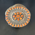 Navajo Orange Spiny Oyster Cluster Concho Belt Buckle | Sterling Silver | Authentic Native American Handmade | 16344