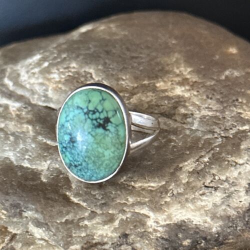 Navajo Green Turquoise Ring | Sterling Silver | Sz 8 | Authentic Native American Handmade | 14751