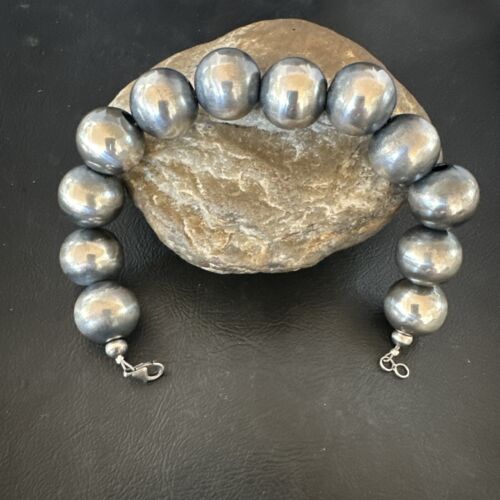 Navajo Pearl Round Beads Bracelet | 18mm | 9" | Sterling Silver | Authentic Native American Handmade | 17161