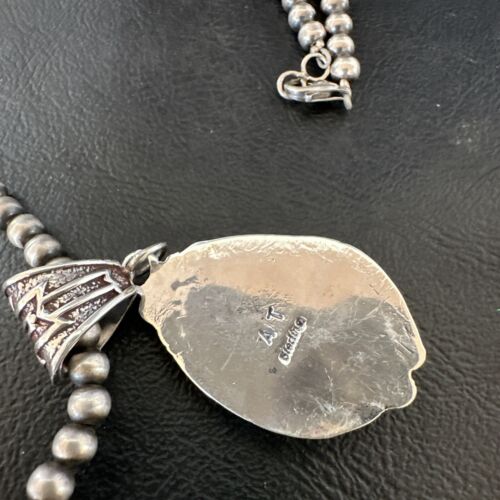 Navajo White Buffalo Turquoise Pendant Necklace | Sterling Silver | Authentic Native American Handmade | 17512 - Masha USA