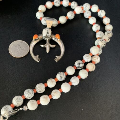 Navajo White Buffalo Turquoise Spiny Oyster Naja Pendant | Sterling Silver | Authentic Native American Handmade | 13648