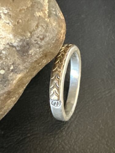 Navajo Stamped Men's Wedding Band | 14K Gold Sterling Silver Ring | Sz 12 | Authentic Native American Handmade | 15464