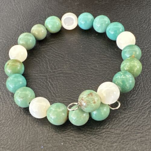 Turquoise Memory Wire Bracelet | Stainless Steel | Mother of Pearl Beads | 7" | 17628