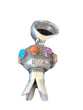 Navajo Multi-Color Turquoise Naja Pendant | Sterling Silver | Authentic Native American Handmade | 01260
