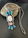 Navajo Blue Kingman Turquoise Cluster Pendant | Sterling Silver | 4" | Authentic Native American Handmade | 17419