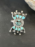 Zuni Blue Turquoise Black Onyx Sunface Inlay Ring | Sterling Silver | Sz 8 | 16432