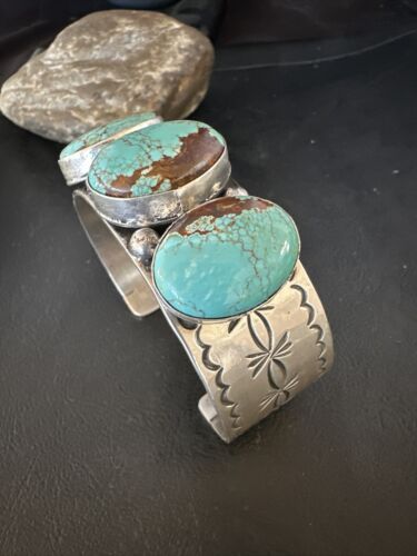 Native American Men's Navajo Blue #8 Turquoise Cuff Bracelet | Sterling Silver | 14993