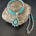 Navajo Blue Turquoise Cluster Pendant Necklace | Sterling Silver | Native American Handmade | 15815