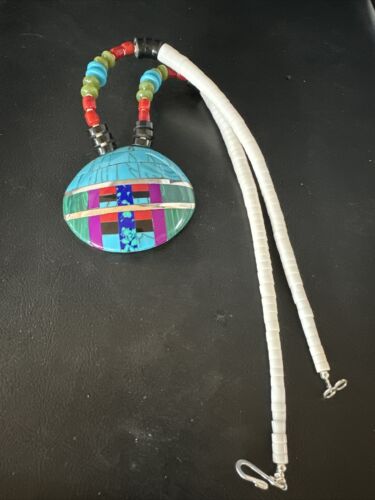 Santo Domingo Shell Turquoise Coral Inlay Necklace | Sterling Silver | 22" | Stabilized | 15324