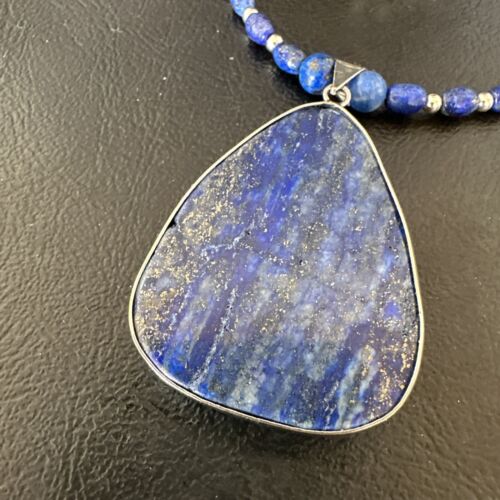 Navajo Blue Denim Lapis Pendant with Pearls | Sterling Silver Necklace | 22" | Authentic Native American Handmade | 16578