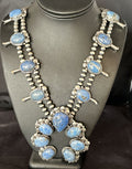 Navajo Sterling Silver Denim Lapis Pendant Necklace | Naja Squash Blossom | Authentic Native American Handmade | 15033