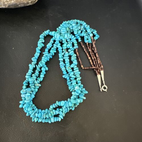 Blue Kingman Nugget Turquoise Necklace | 3-Strand Navajo Sterling Silver | 20" | 15340