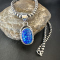 Men's Women's Blue Fire Opal Pendant | Navajo Sterling Silver | Authentic Native American Handmade | 16483