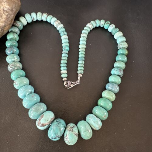 New Blue Turquoise Graduated Navajo Pearls Necklace | Sterling Silver | Authentic Native American | 23" | 16596