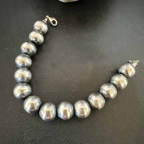 Navajo Pearl Round Beads Bracelet | 12mm | 7" | Sterling Silver | Authentic Native American Handmade | 17167