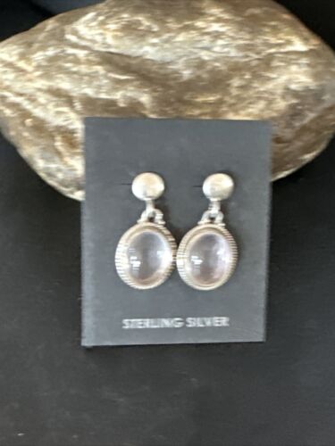Navajo Pink Mother of Pearl Dangle Inlay Earrings | Sterling Silver | Authentic Native American Handmade | 15303