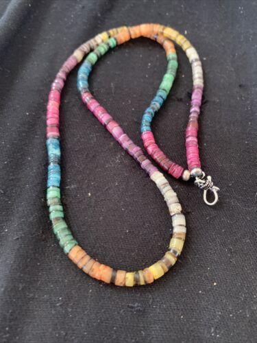 Navajo Multicolor Necklace | Sterling Silver | Natural Shell | 24" | Authentic Native American Handmade | 00801
