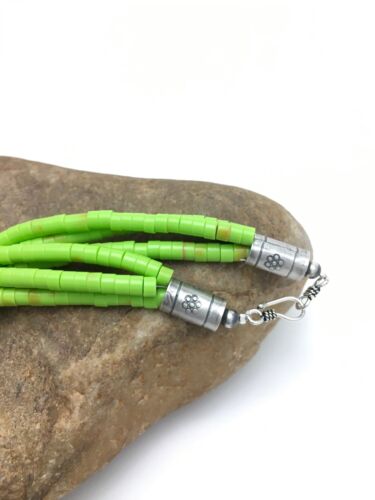 Heishi Bead Necklace Stabilized Gaspeite | 3-Strand | Sterling Silver | Native American Handmade | 2599