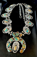 Navajo Blue Boulder Turquoise Squash Blossom Necklace Pendant | Authentic Native American Handmade | 15451