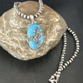 Navajo Blue Spiderweb Turquoise Pendant Necklace | Sterling Silver | Authentic Native American Handmade | 17017