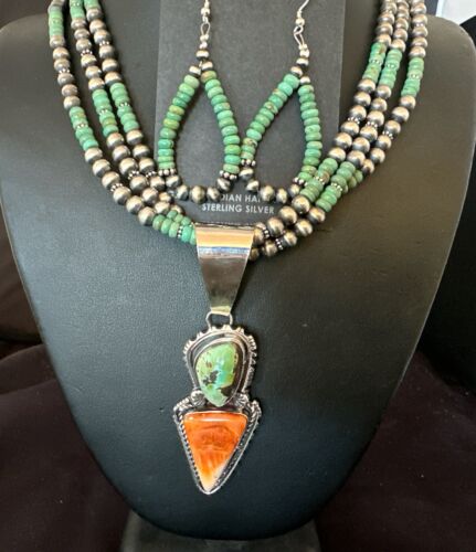 Navajo Royston Turquoise Spiny Pendant Set | Authentic Native American Sterling Silver | 3" | Handmade | 16813