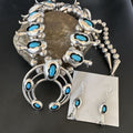 Navajo Turquoise Shadowbox Squash Blossom Necklace & Earrings | Sterling Silver | 16542