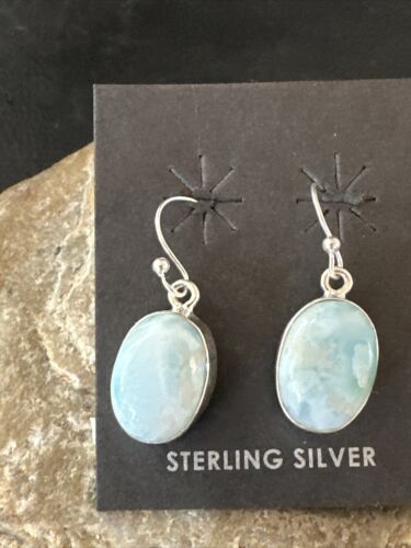 Navajo Blue Larimar Dangle Earrings | Sterling Silver | Authentic Native American Handmade | 17295