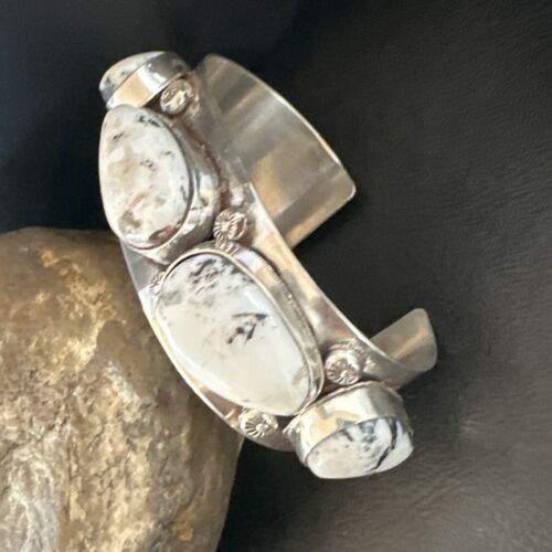 Men's Women's White Buffalo Turquoise Cuff Bracelet | Navajo Sterling Silver | Authentic Native American Handmade | 16966