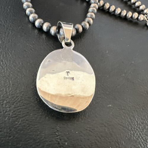 Navajo Blue Boulder Turquoise Necklace Pendant | Sterling Silver | Authentic Native American Handmade | 16801