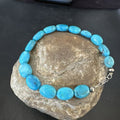 Women's Blue Turquoise Bead Bracelet | Southwestern Sterling Silver Link | 9" | 17229