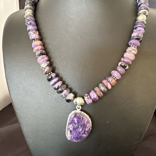 Navajo Purple Charoite Pendant with Pearls | Sterling Silver Necklace | Authentic Native American Handmade | 16337