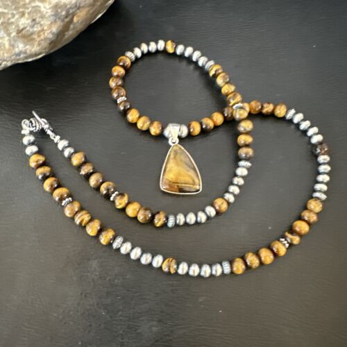 Southwestern Coffee Brown Tiger's Eye Pendant Necklace | Sterling Silver | 15865