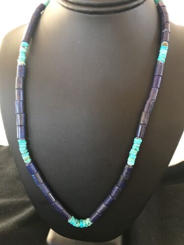 Navajo Lapis Turquoise Men's Necklace | Sterling Silver | 23" | Authentic Native American Handmade | 15017