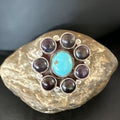 Navajo Blue Kingman Turquoise and Sugilite Cluster Ring | Authentic Native American Sterling Silver | Multi-Stone | Sz 7 | 16773