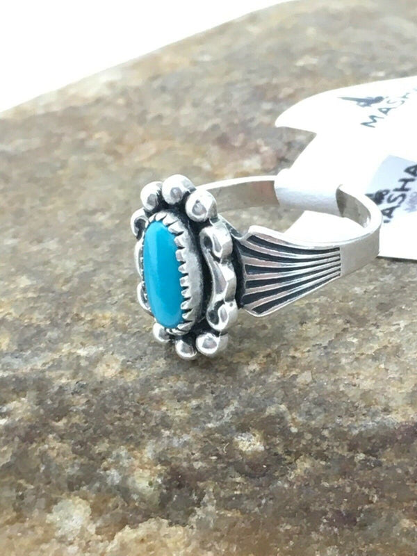 Native American Navajo Blue Turquoise Ring | Sterling Silver | Sz 4.5 | 4448