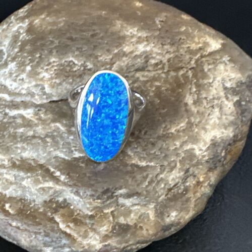 Navajo Blue Opal Inlay Ring | Sterling Silver | Sz 5 | Authentic Native American Handmade | 14968